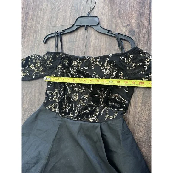 Adrianna Papell Women's Petite Beaded Taffeta-Skirt Gown Maxi Dress Black 6P - Picture 13 of 16